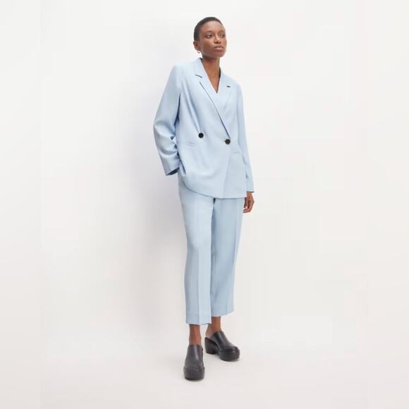 Everlane The Drapey Blazer Double-Breasted Suit Jacket Chambray Blue NWT Size 00 - Picture 8 of 11